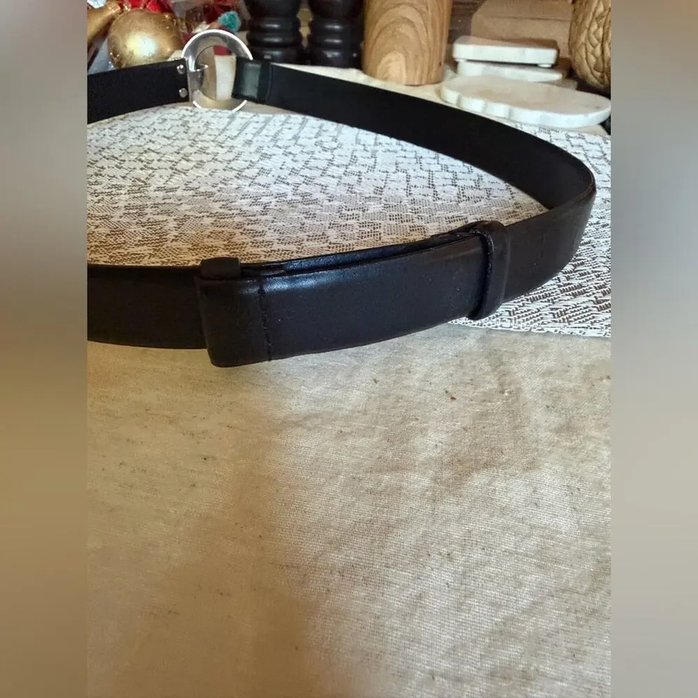 Chicos women’s black leather belt gold and silver buckle Sz S/M
